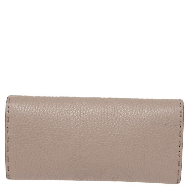 Pre Owned Fendi Beige Selleria Leather Whipstitch Flap Continental Wallet