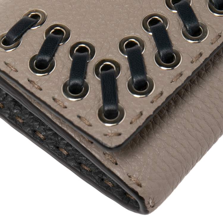 Pre Owned Fendi Beige Selleria Leather Whipstitch Flap Continental Wallet