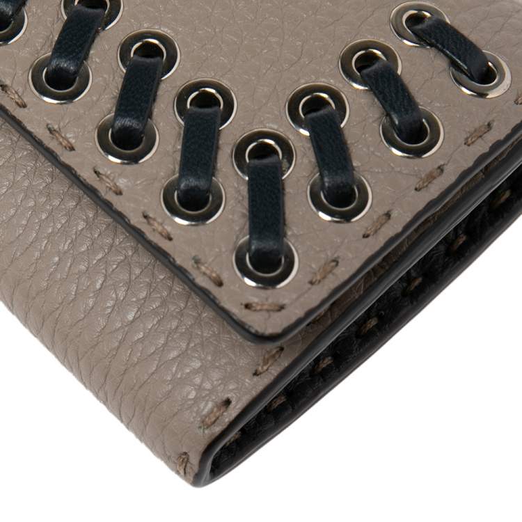 Pre Owned Fendi Beige Selleria Leather Whipstitch Flap Continental Wallet
