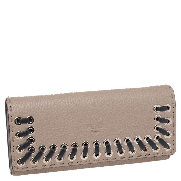Pre Owned Fendi Beige Selleria Leather Whipstitch Flap Continental Wallet