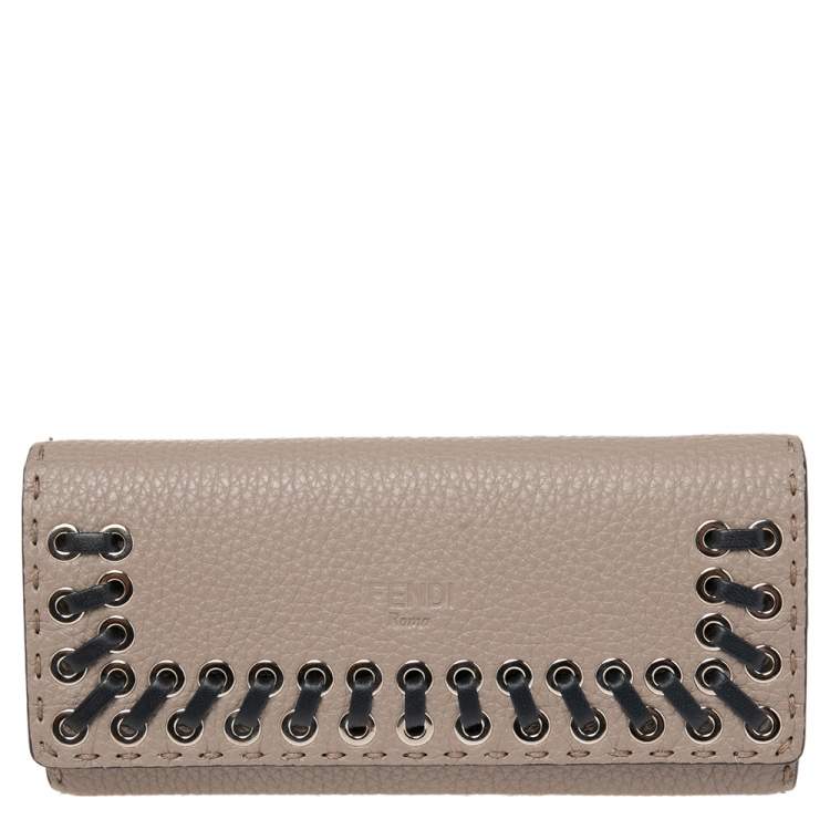 Pre Owned Fendi Beige Selleria Leather Whipstitch Flap Continental Wallet