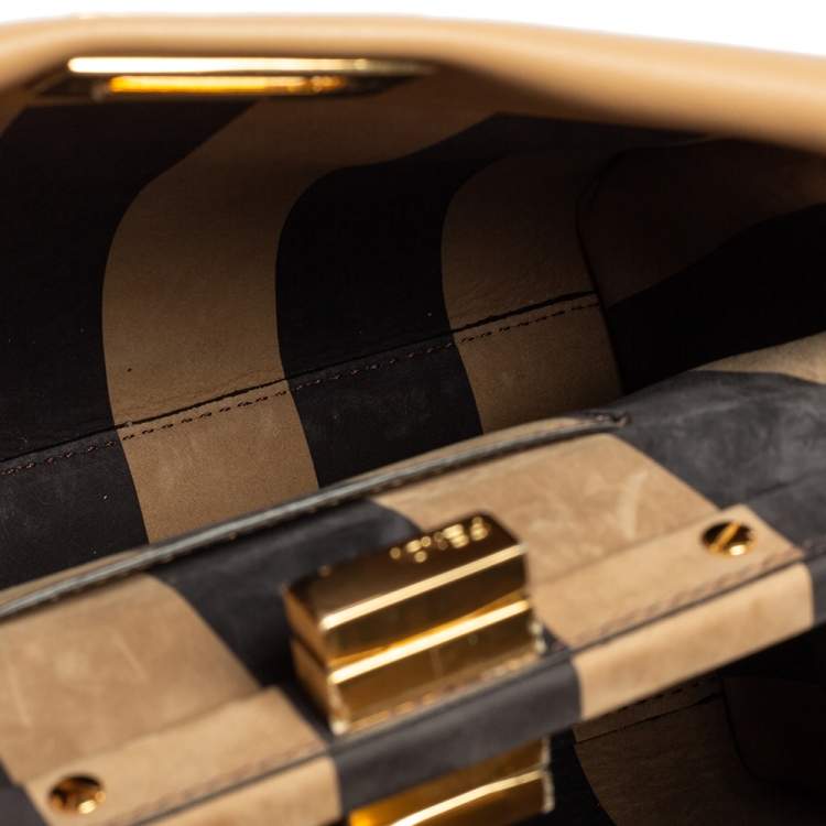 مملوكة مسبقًا Fendi Beige Leather Mini Floral Peekaboo Top Handle Bag