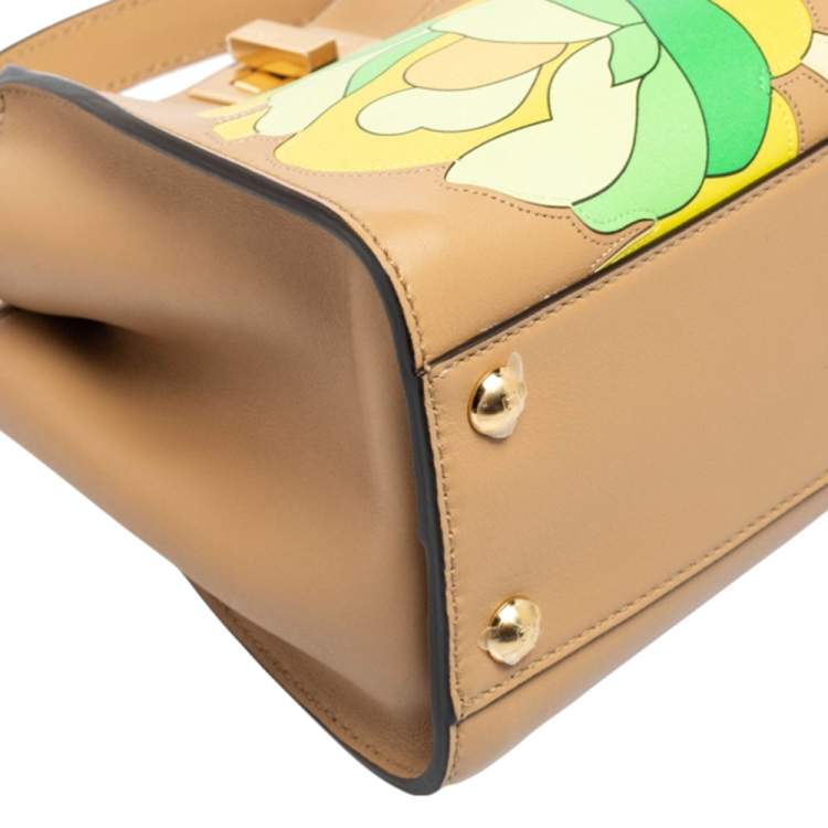 مملوكة مسبقًا Fendi Beige Leather Mini Floral Peekaboo Top Handle Bag