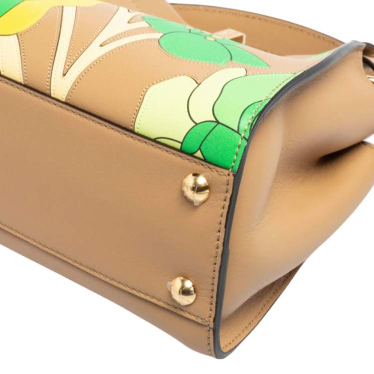 مملوكة مسبقًا Fendi Beige Leather Mini Floral Peekaboo Top Handle Bag