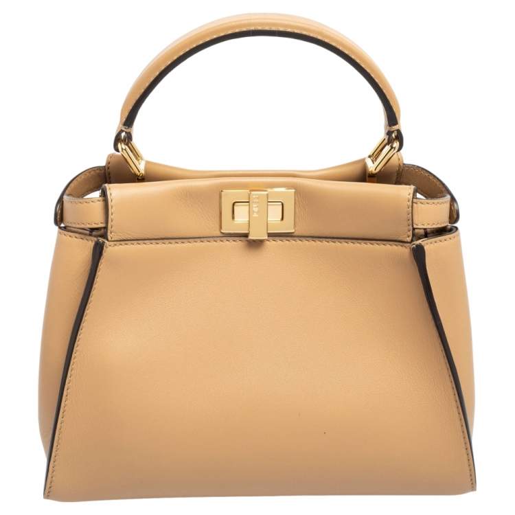 مملوكة مسبقًا Fendi Beige Leather Mini Floral Peekaboo Top Handle Bag