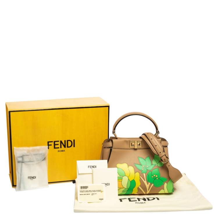 مملوكة مسبقًا Fendi Beige Leather Mini Floral Peekaboo Top Handle Bag