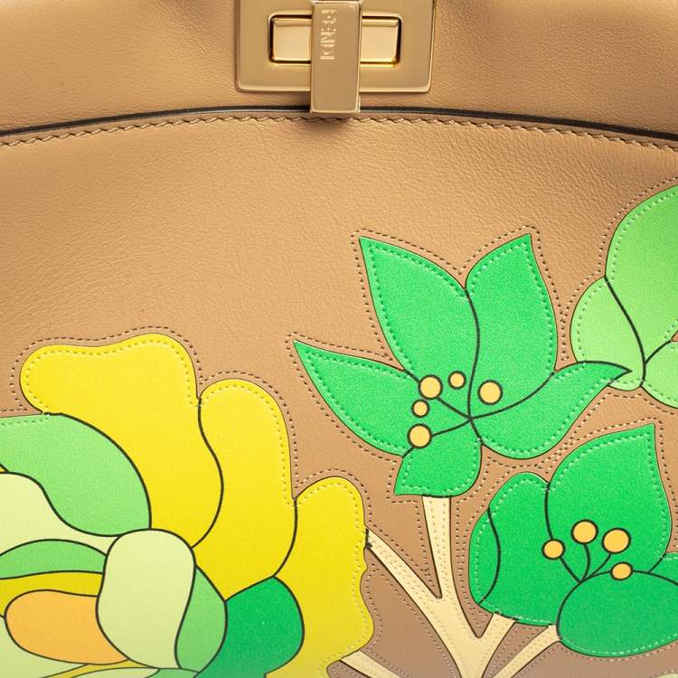 مملوكة مسبقًا Fendi Beige Leather Mini Floral Peekaboo Top Handle Bag
