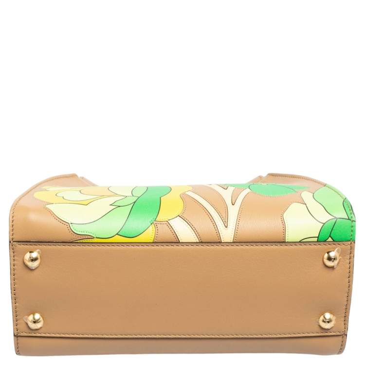 مملوكة مسبقًا Fendi Beige Leather Mini Floral Peekaboo Top Handle Bag