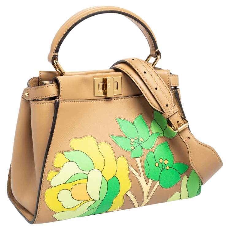 مملوكة مسبقًا Fendi Beige Leather Mini Floral Peekaboo Top Handle Bag