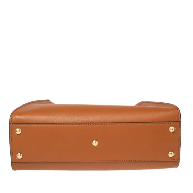Pre Owned Fendi Tan Leather Medium Peekaboo Top Handle Bag