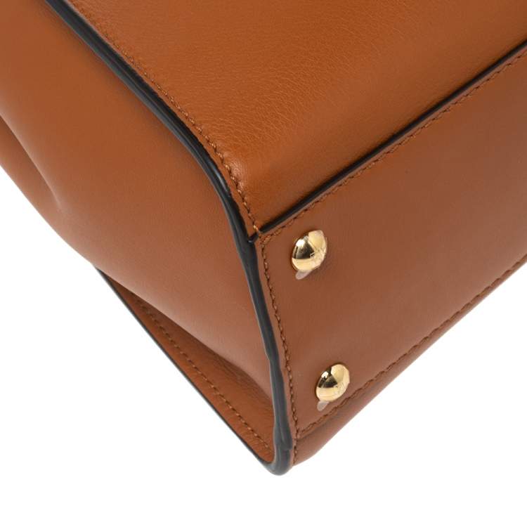 Pre Owned Fendi Tan Leather Medium Peekaboo Top Handle Bag