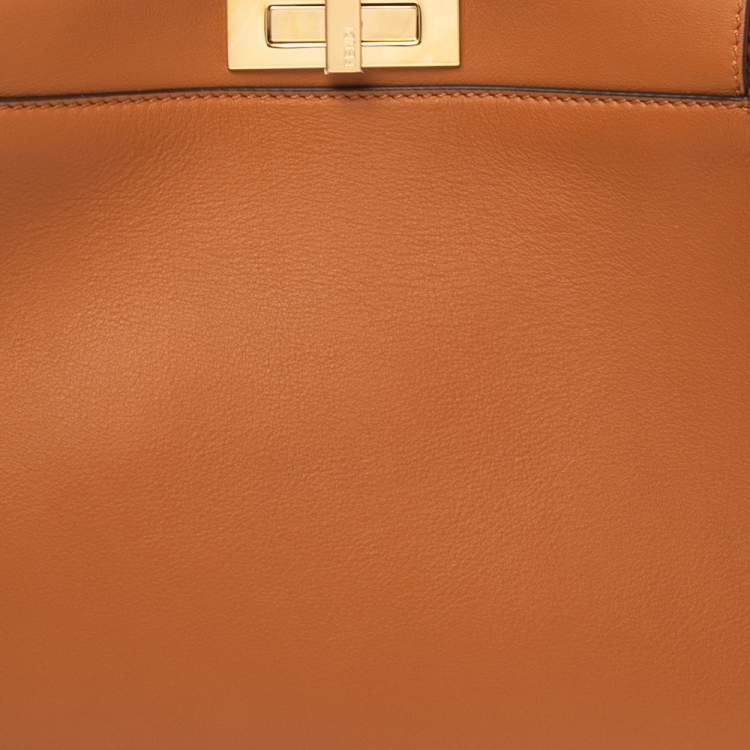 Pre Owned Fendi Tan Leather Medium Peekaboo Top Handle Bag