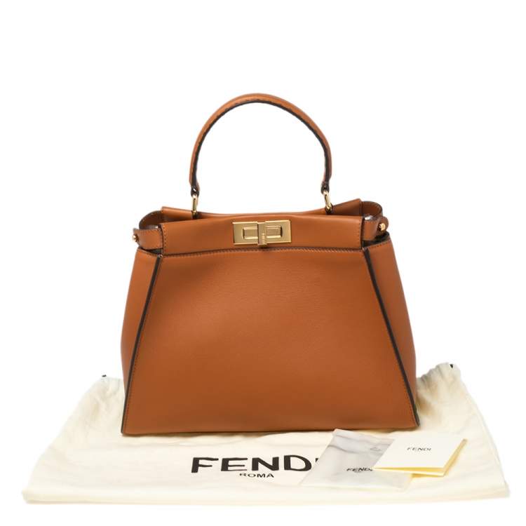 Pre Owned Fendi Tan Leather Medium Peekaboo Top Handle Bag