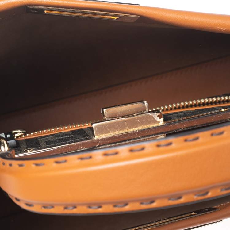 Pre Owned Fendi Tan Leather Medium Peekaboo Top Handle Bag