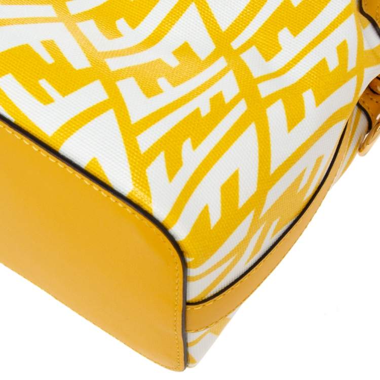 Pre Owned Fendi Yellow/White FF Vertigo Coated Canvas and Leather Mini Mon Tresor Drawstring Bucket Bag
