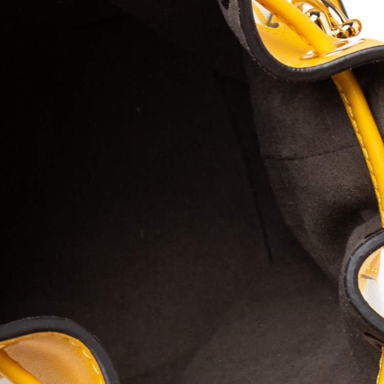 Pre Owned Fendi Yellow/White FF Vertigo Coated Canvas and Leather Mini Mon Tresor Drawstring Bucket Bag