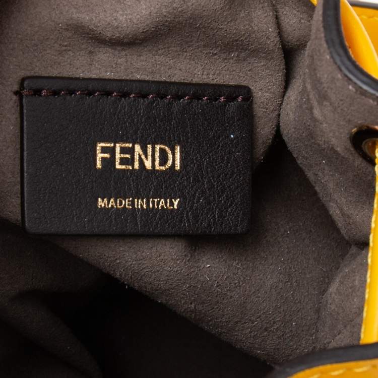 Pre Owned Fendi Yellow/White FF Vertigo Coated Canvas and Leather Mini Mon Tresor Drawstring Bucket Bag