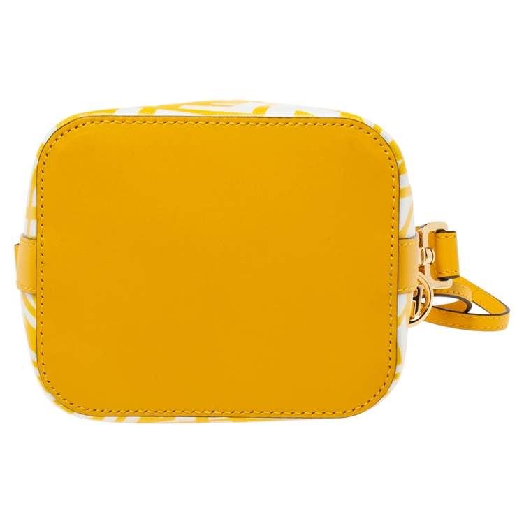 Pre Owned Fendi Yellow/White FF Vertigo Coated Canvas and Leather Mini Mon Tresor Drawstring Bucket Bag
