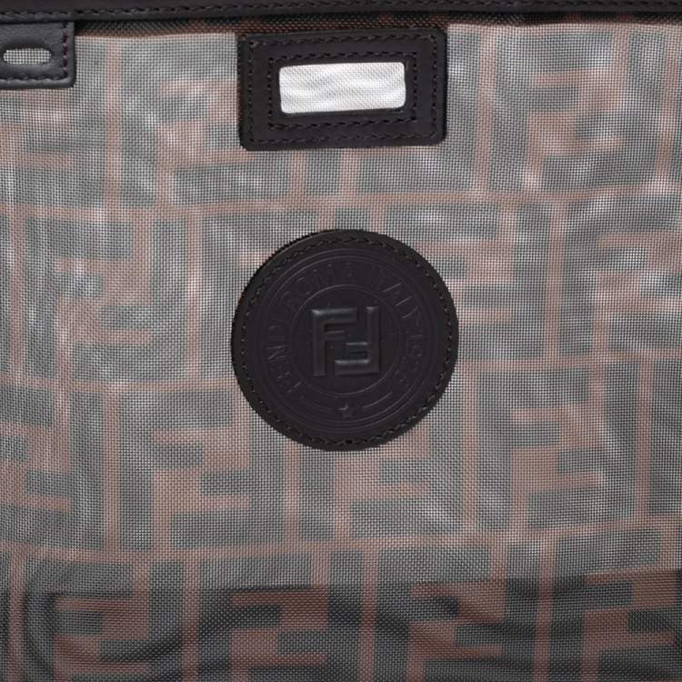 Pre Owned Fendi Tobacco Zucca Mesh and Leather Small Peekaboo Defender Clutch