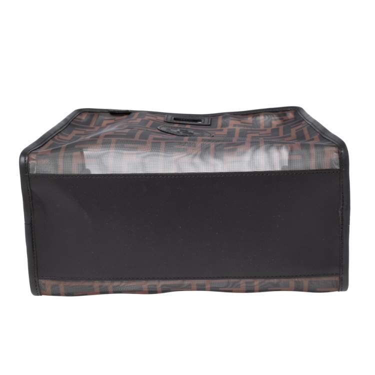 Pre Owned Fendi Tobacco Zucca Mesh and Leather Small Peekaboo Defender Clutch