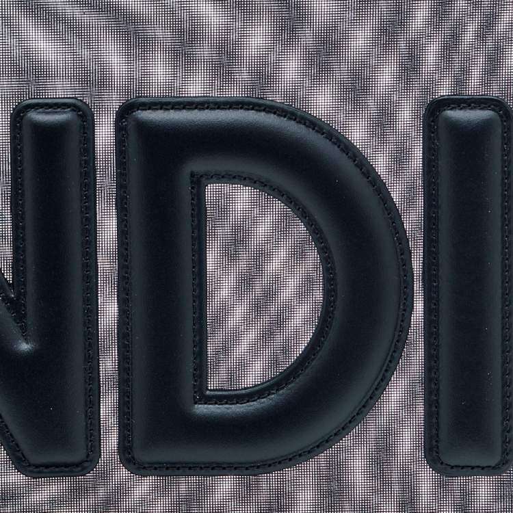 Pre Owned Fendi Black Mesh and Leather Large Logo Flat Pouch