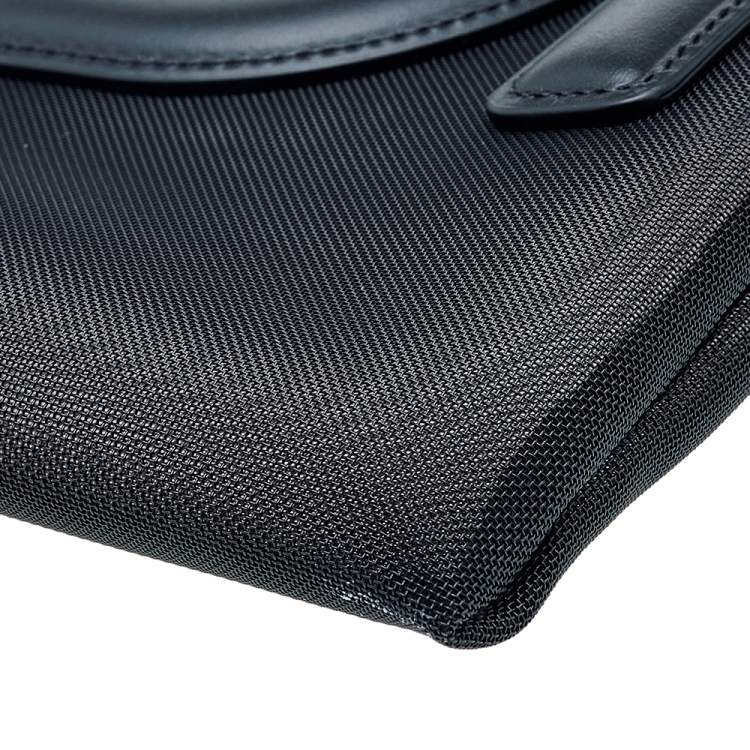 Pre Owned Fendi Black Mesh and Leather Large Logo Flat Pouch