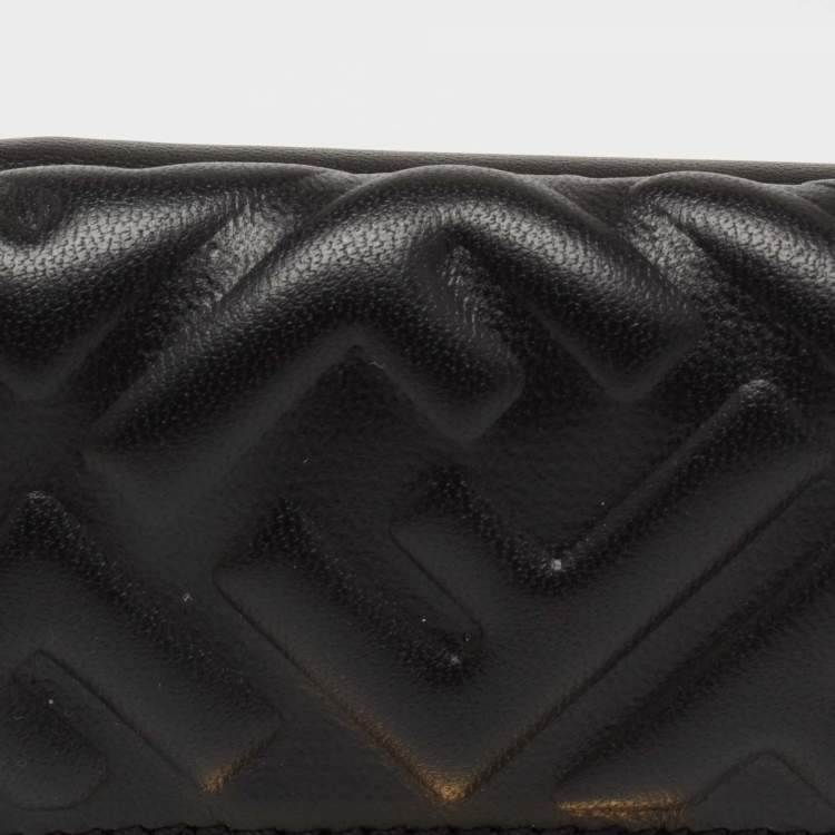 Pre Owned Fendi Black FF Embossed Leather Micro Trifold Wallet