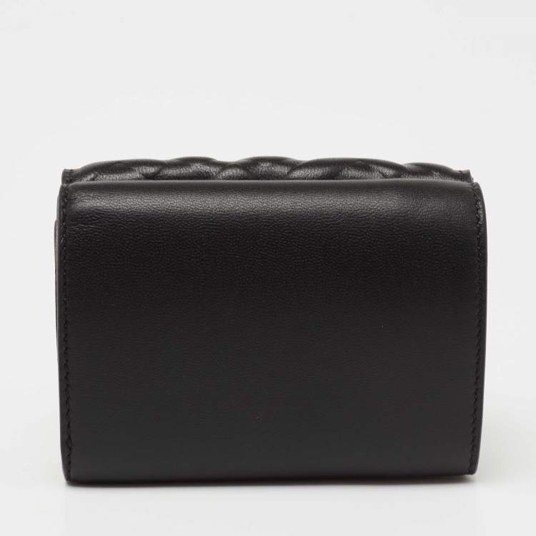 Pre Owned Fendi Black FF Embossed Leather Micro Trifold Wallet