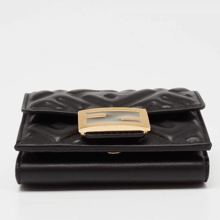Pre Owned Fendi Black FF Embossed Leather Micro Trifold Wallet