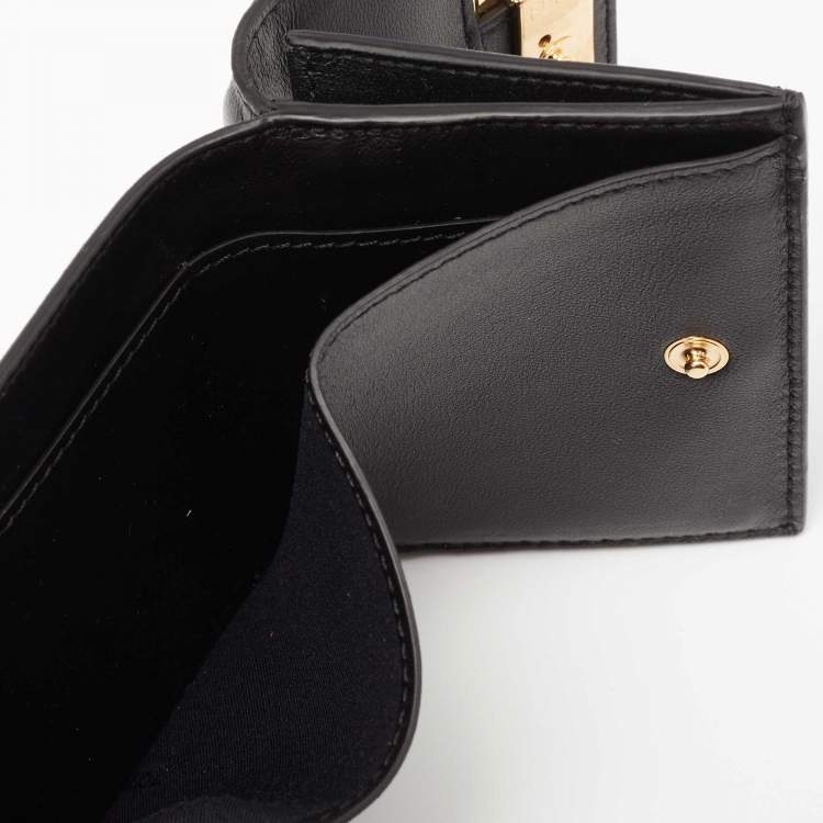 Pre Owned Fendi Black FF Embossed Leather Micro Trifold Wallet