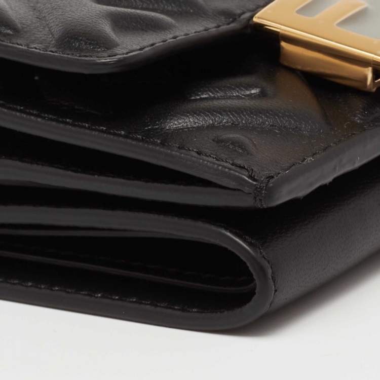 Pre Owned Fendi Black FF Embossed Leather Micro Trifold Wallet