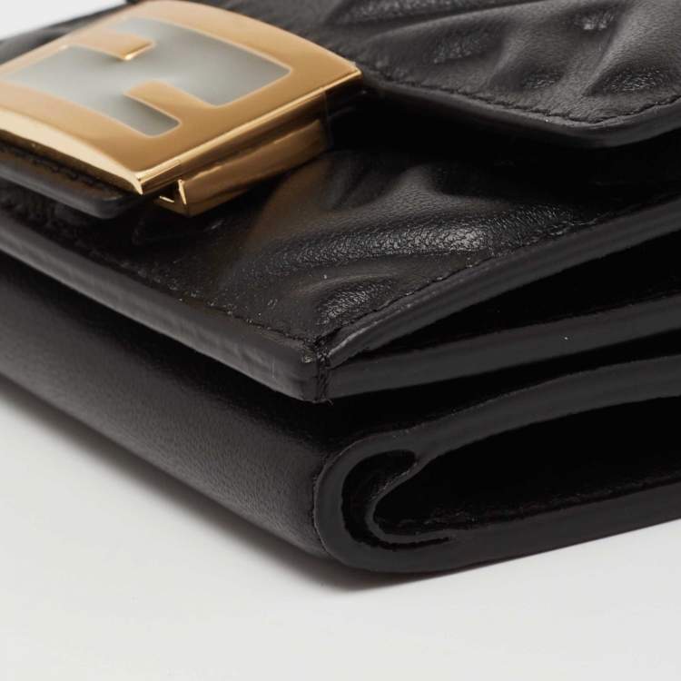 Pre Owned Fendi Black FF Embossed Leather Micro Trifold Wallet