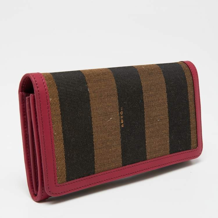 Pre Owned Fendi Brown/Burgundy Pequin Canvas and Leather Continental Wallet