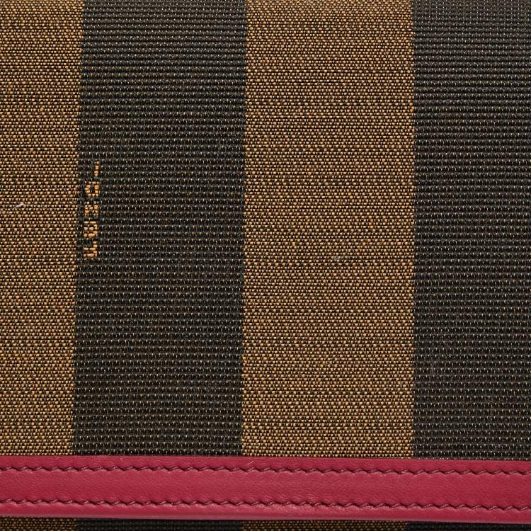 Pre Owned Fendi Brown/Burgundy Pequin Canvas and Leather Continental Wallet