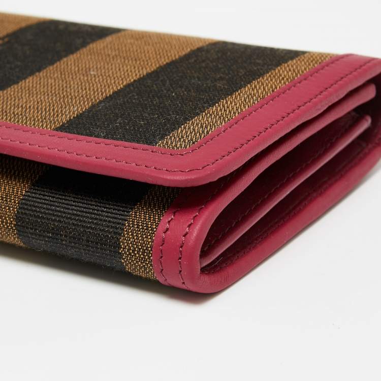 Pre Owned Fendi Brown/Burgundy Pequin Canvas and Leather Continental Wallet