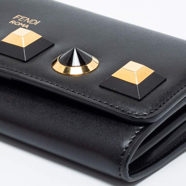 مملوكة مسبقًا Fendi Black Leather Studded Flap Wallet On Chain