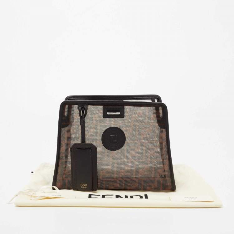 Pre Owned Fendi Brown Zucca Mesh and Leather Small Peekaboo Defender Pouch