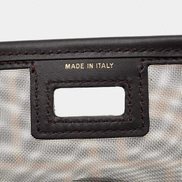 Pre Owned Fendi Brown Zucca Mesh and Leather Small Peekaboo Defender Pouch