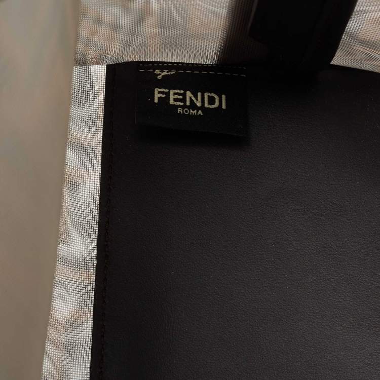Pre Owned Fendi Brown Zucca Mesh and Leather Small Peekaboo Defender Pouch