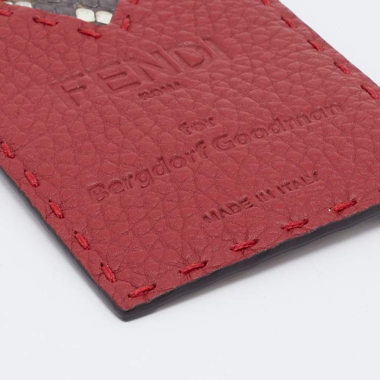 Pre Owned Fendi Red/Grey Selleria Leather and Python for BG Card Holder