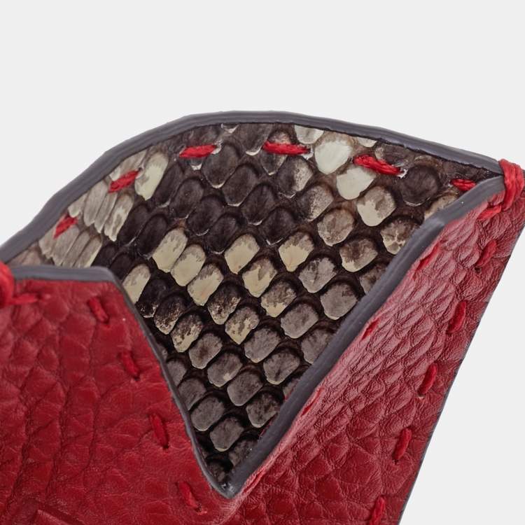 Pre Owned Fendi Red/Grey Selleria Leather and Python for BG Card Holder