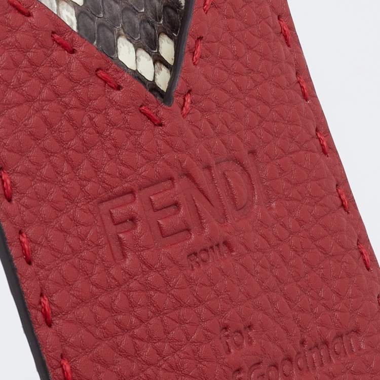 Pre Owned Fendi Red/Grey Selleria Leather and Python for BG Card Holder