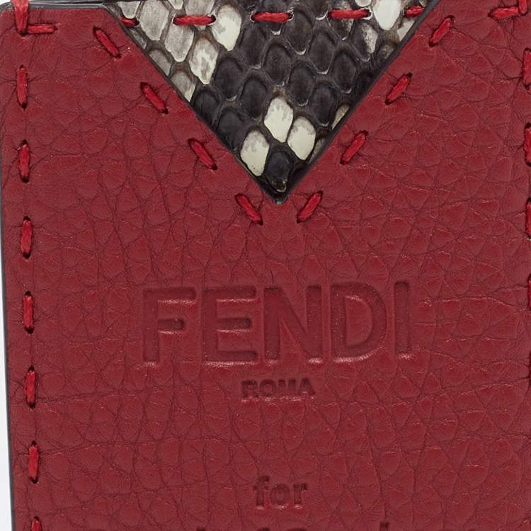 Pre Owned Fendi Red/Grey Selleria Leather and Python for BG Card Holder