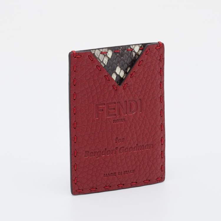 Pre Owned Fendi Red/Grey Selleria Leather and Python for BG Card Holder