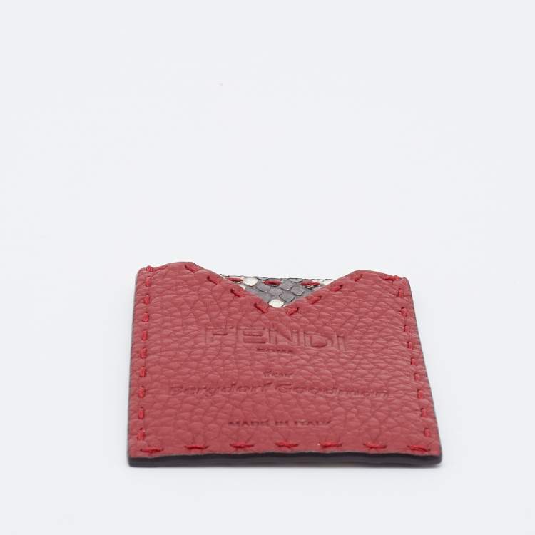 Pre Owned Fendi Red/Grey Selleria Leather and Python for BG Card Holder