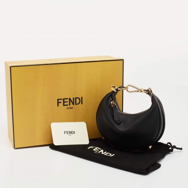 Pre Owned Fendi Black Leather Nano Fendigraphy Hobo