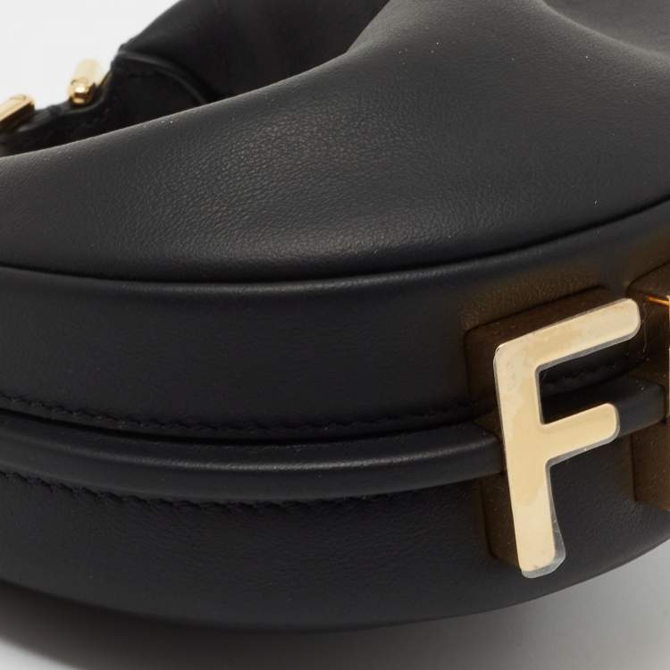 Pre Owned Fendi Black Leather Nano Fendigraphy Hobo