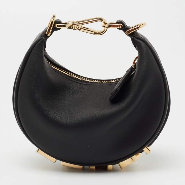 Pre Owned Fendi Black Leather Nano Fendigraphy Hobo