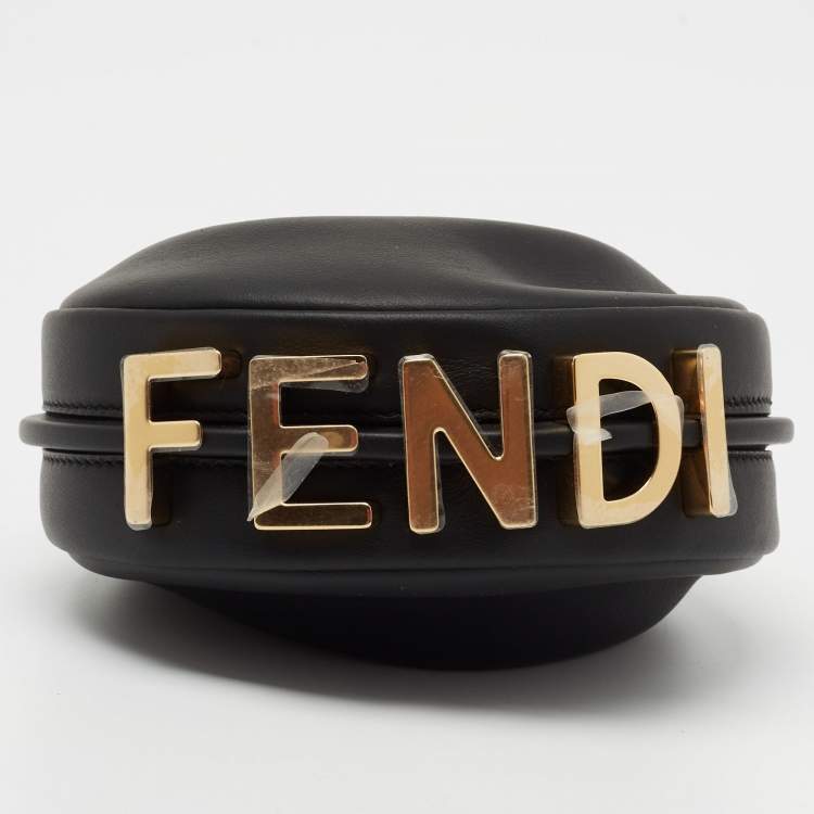Pre Owned Fendi Black Leather Nano Fendigraphy Hobo