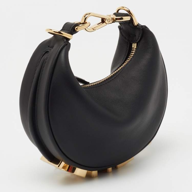 Pre Owned Fendi Black Leather Nano Fendigraphy Hobo